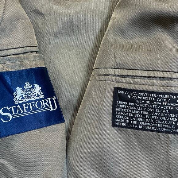Vintage Stafford Blazer 42R Taupe Wool Gold Buttons Classic Sport Coat tweed - Picture 4 of 10